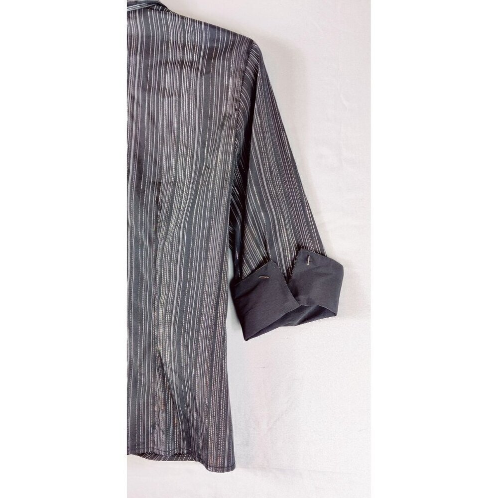 DCC Stretch Fitted Shirt Black Chevron Gray Pin Stripe Silver Thread 3/4 Sleeve - Picture 8 of 9